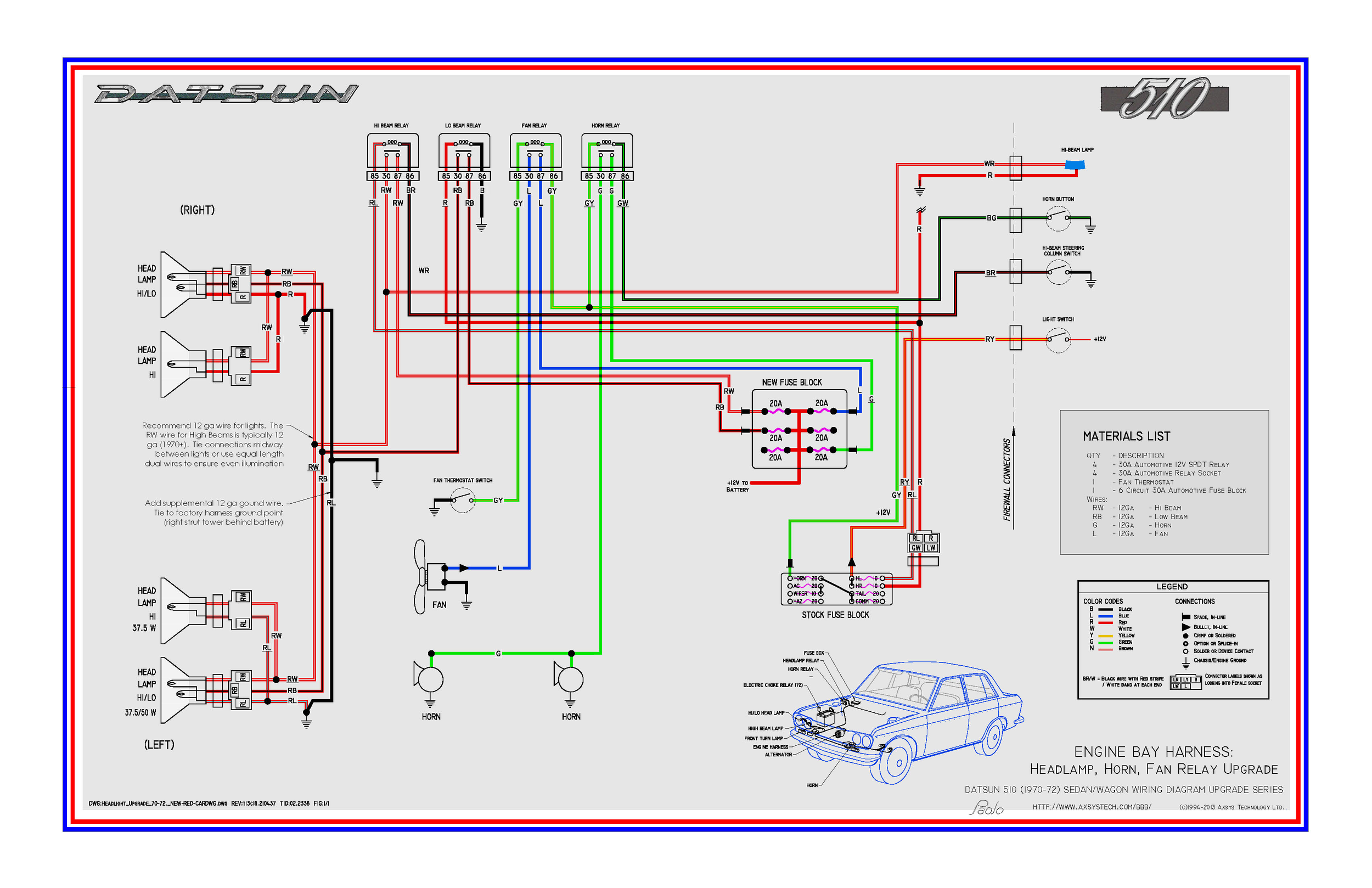 Headlight Wiring Diagram With Relay from datsun510.com