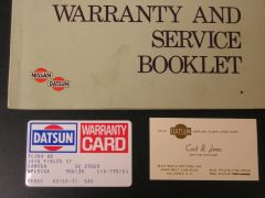 Warranty Book and Warranty Card and Salesmans card too.