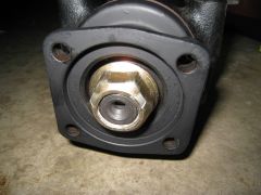 Detail of 510 pinion flange on STi R-180 diff showing staked nut in 3 place
